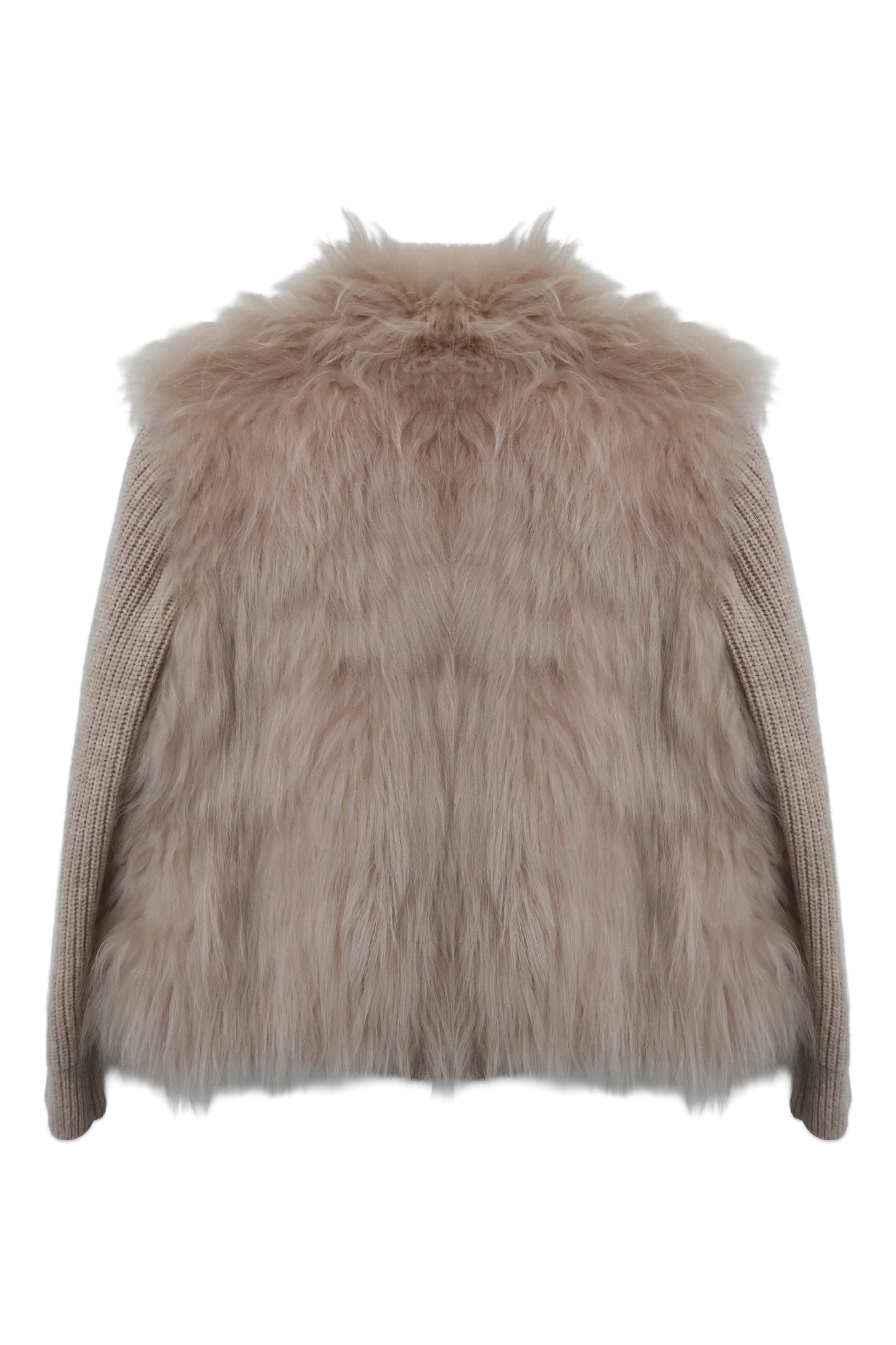 Beige Cashmere Goat Fur & Knit Cardigan