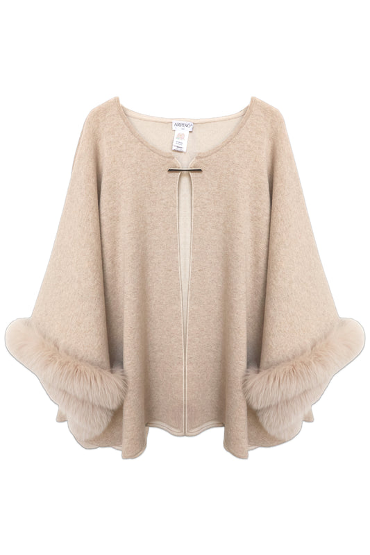 Fur-Trim Sleeve Knit Cape