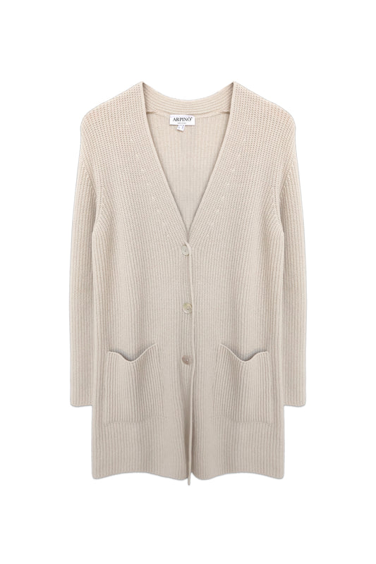 Deep V-Neck Ribbed Long Cardigan
