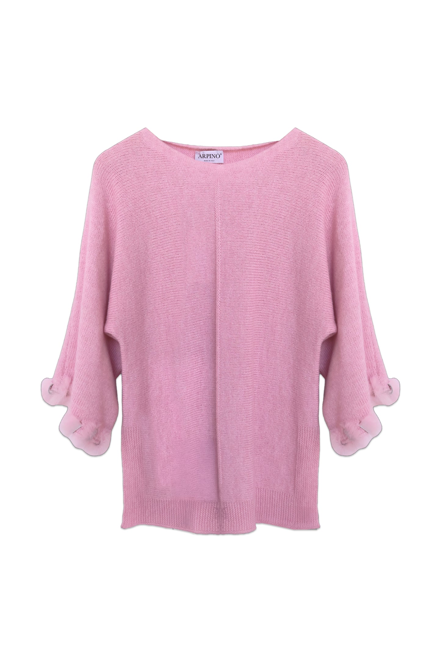 Flutter-Sleeve Knit with Fur Trim