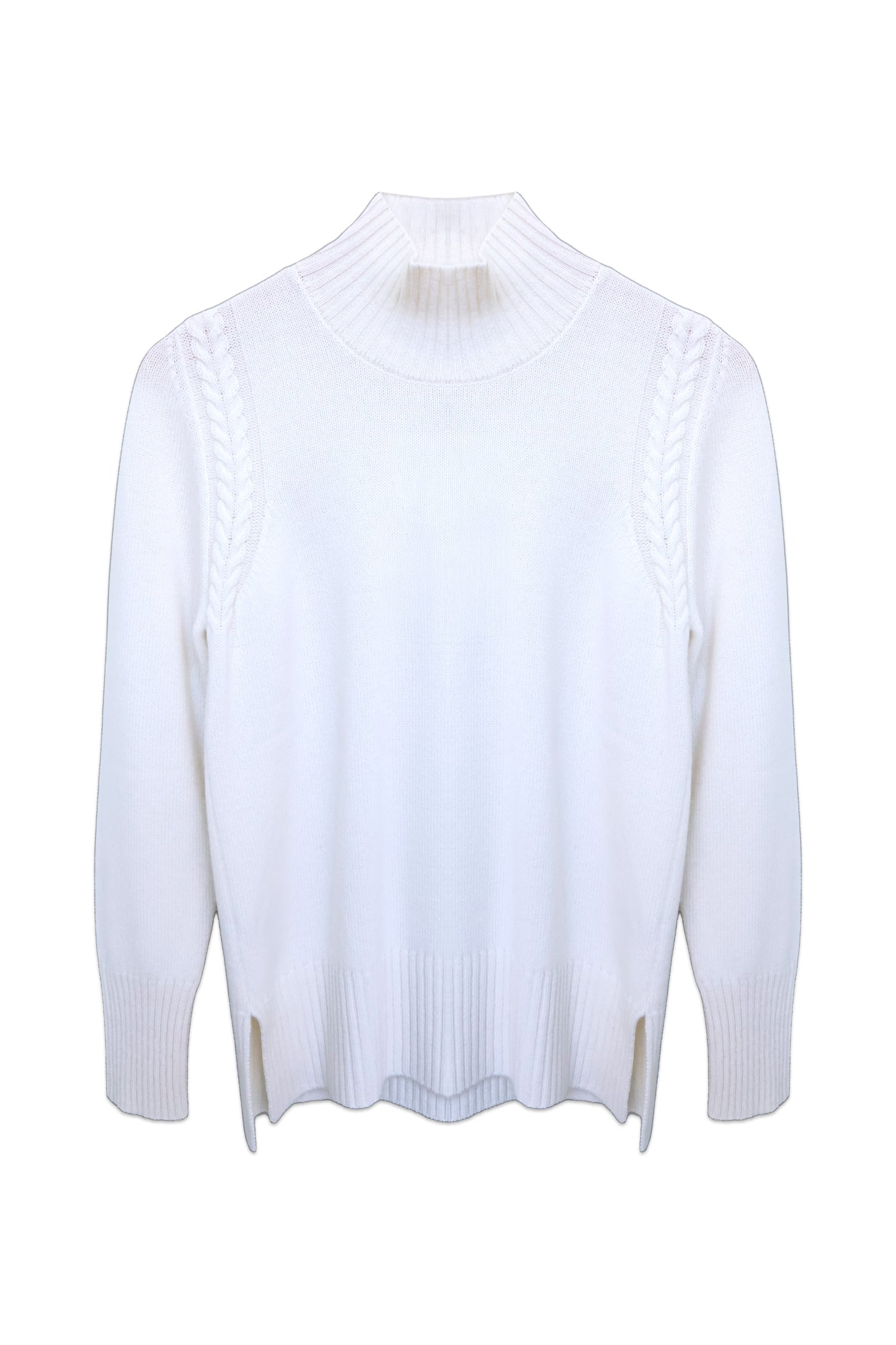 Cable-Detail Mock Neck Cashmere Sweater