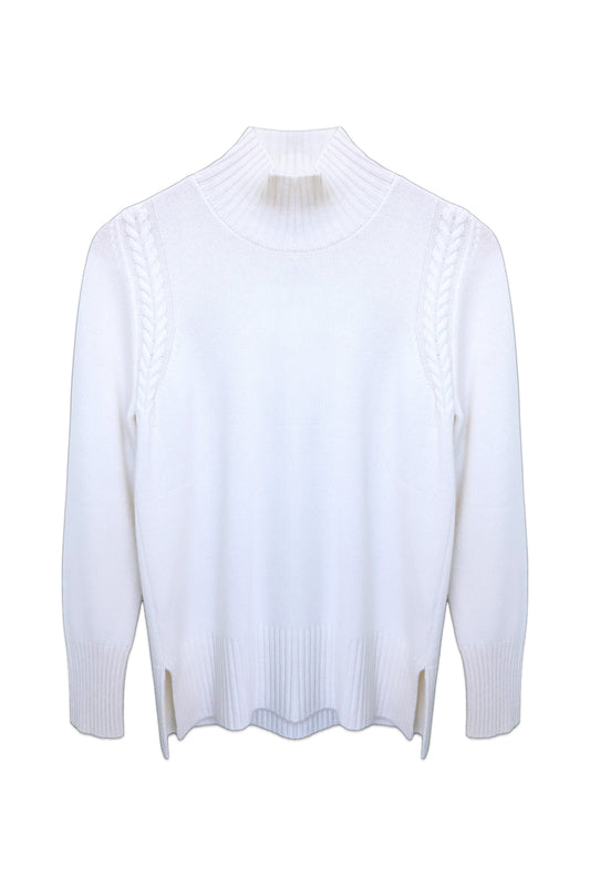 Cable-Detail Mock Neck Cashmere Sweater