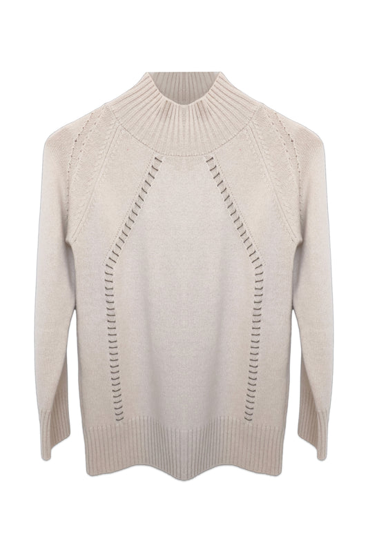 Beaded Mock Neck Cashmere Sweater