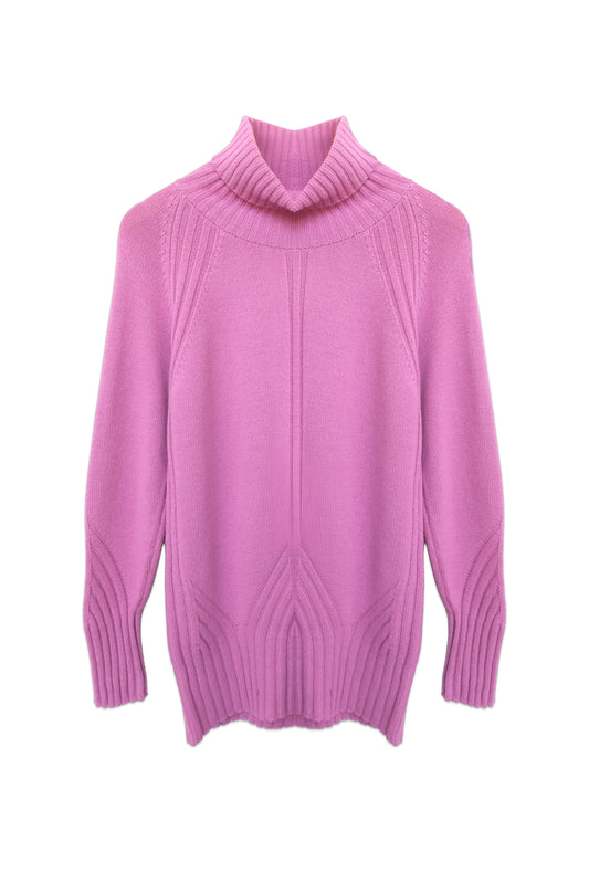 Folded Turtleneck Ribbed Knit Sweater