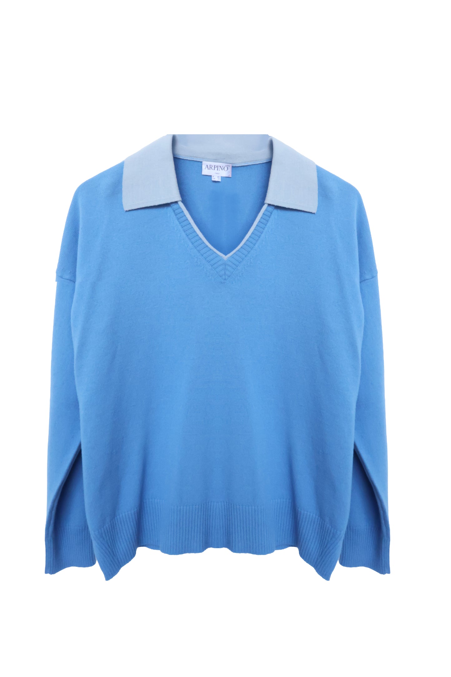 Duotone Collar V-Neck Knit Sweater