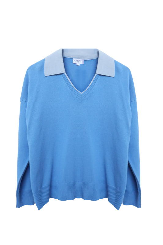 Duotone Collar V-Neck Knit Sweater