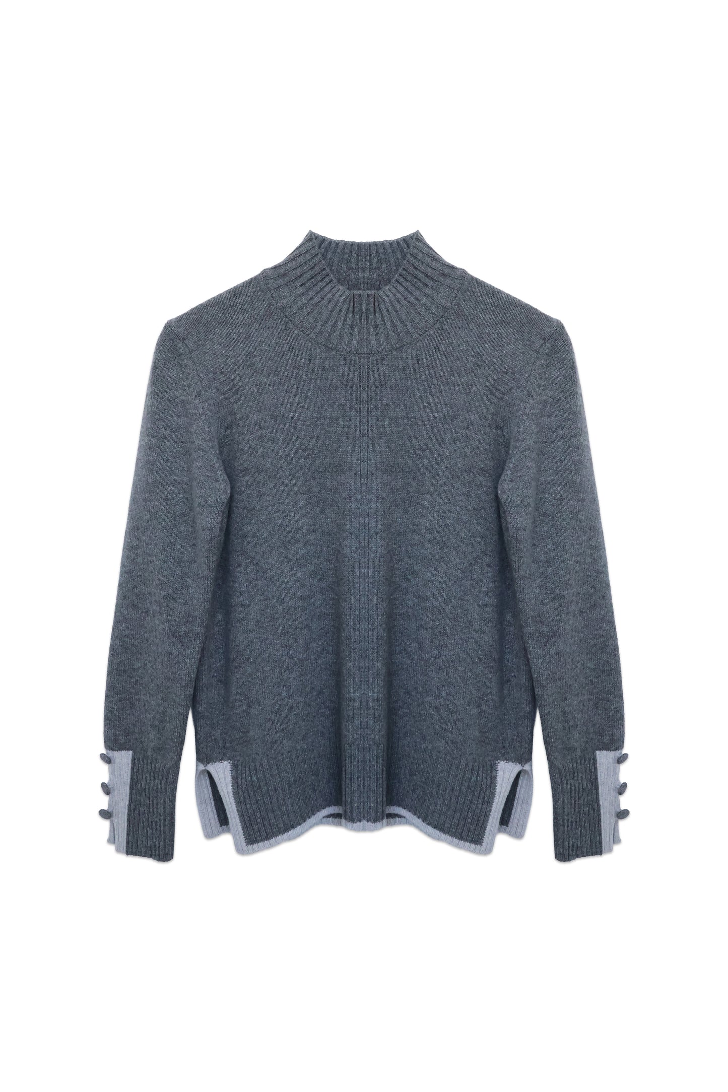 Contrast-Trim Funnel Neck Knit Sweater