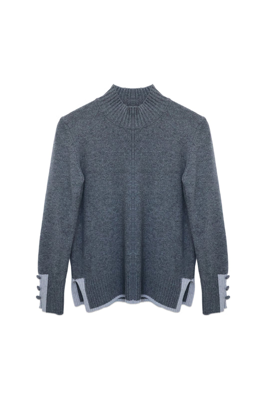 Contrast-Trim Funnel Neck Knit Sweater