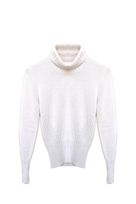 Folded Turtleneck Metallic Rib Knit Sweater
