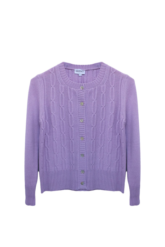 Cable-Knit Button-Up Cardigan with Pearl Buttons