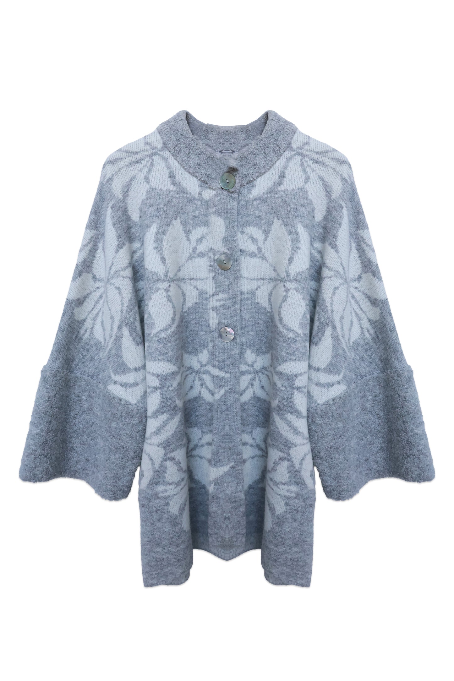Floral Textured Knit Jacket with Pearl Buttons