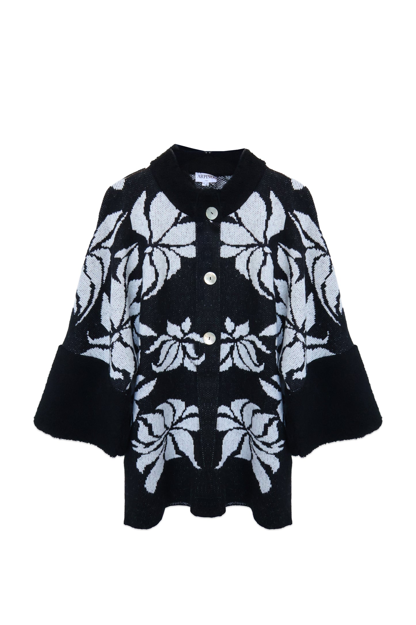 Floral Textured Knit Jacket with Pearl Buttons