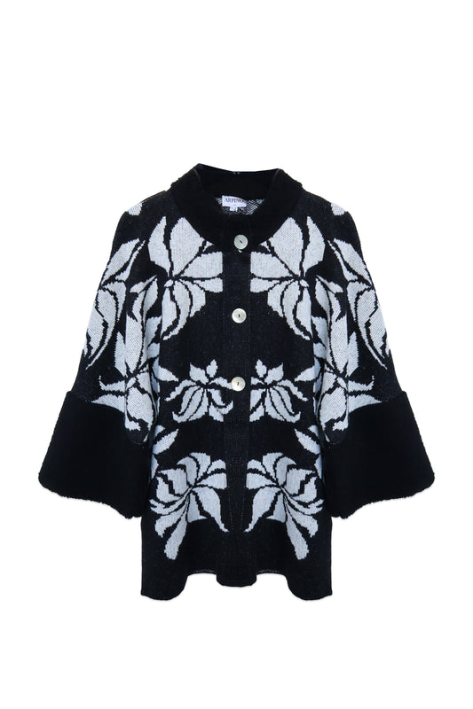 Floral Textured Knit Jacket with Pearl Buttons