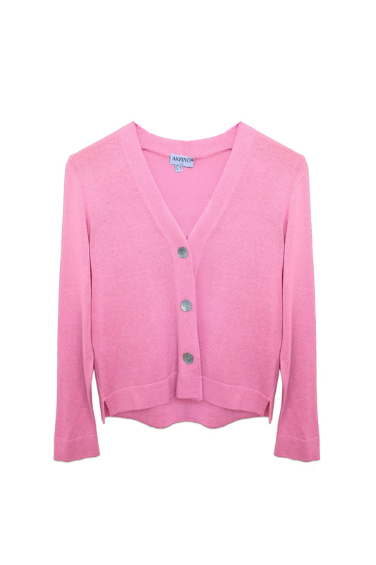 Multi-Tone Collar Knit Cardigan with Pearl Buttons