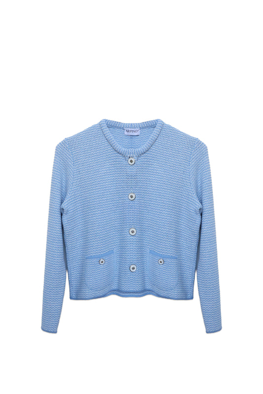 Metallic Thread Knit Jacket with Button Closure