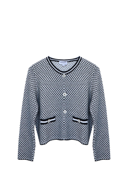 Metallic Thread Knit Jacket with Button Closure