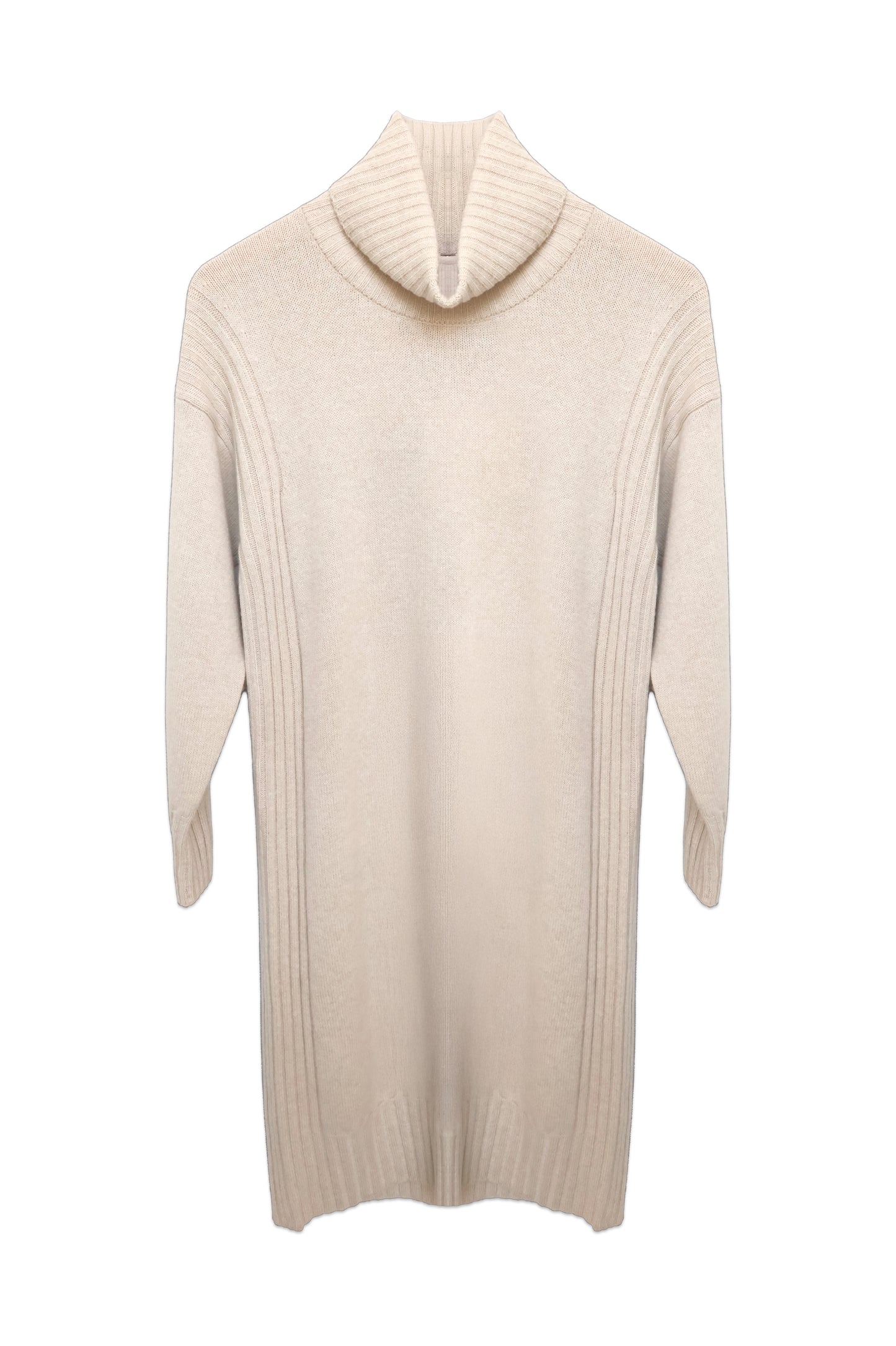 Ribbed Fold-Over Turtleneck Sweater Dress