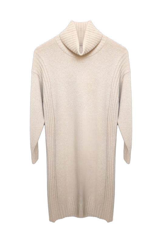 Ribbed Fold-Over Turtleneck Sweater Dress