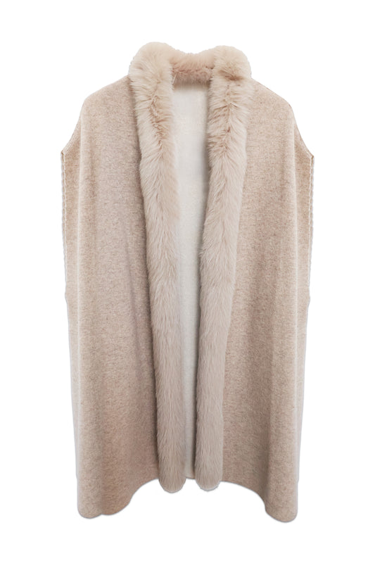 Fox Fur Trim Oversized Knit Cardigan