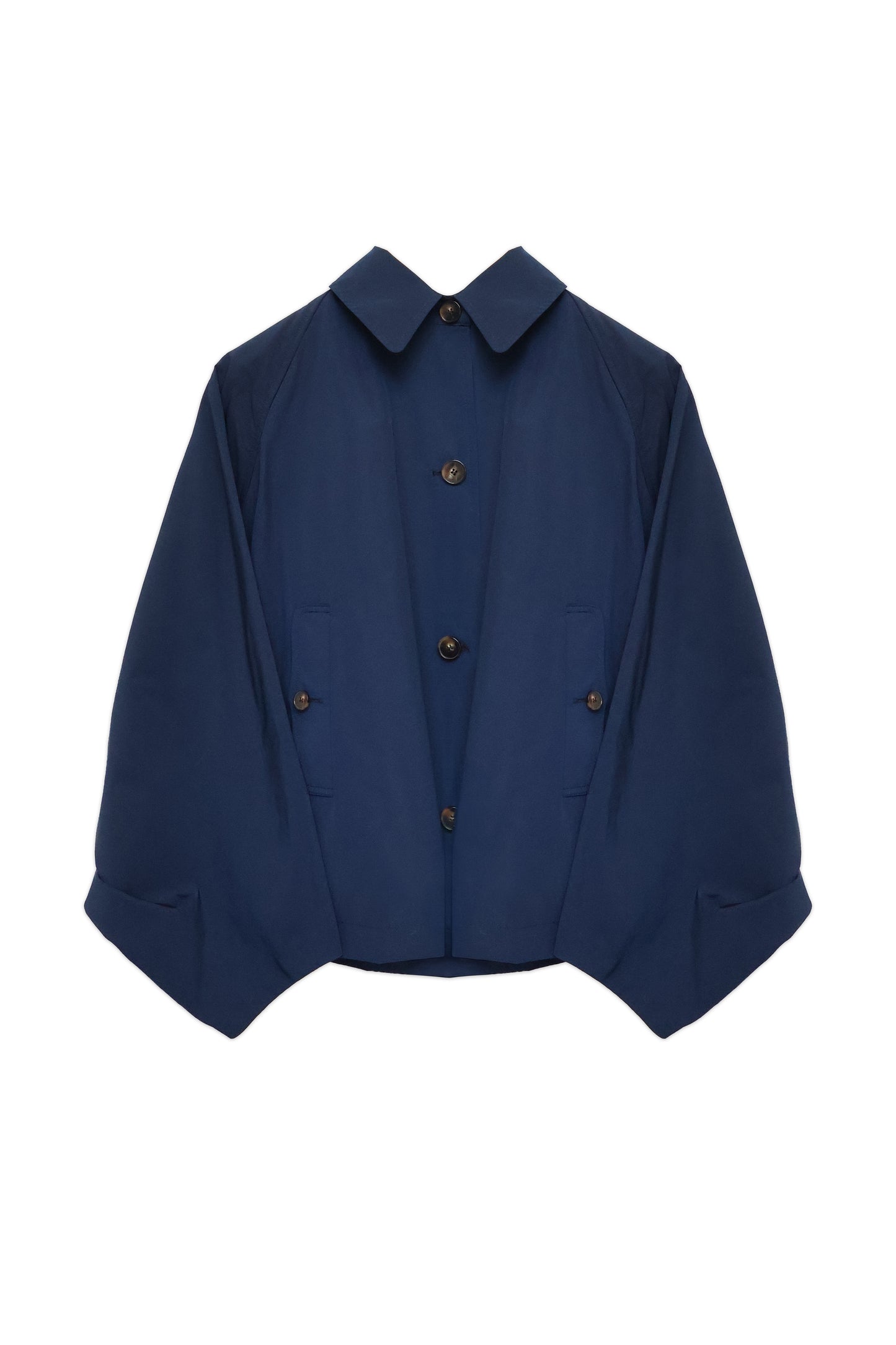 Cropped Batwing Trench Coat — Navy