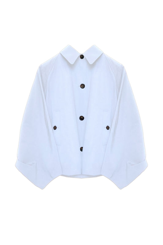 Cropped Batwing Trench Coat — White