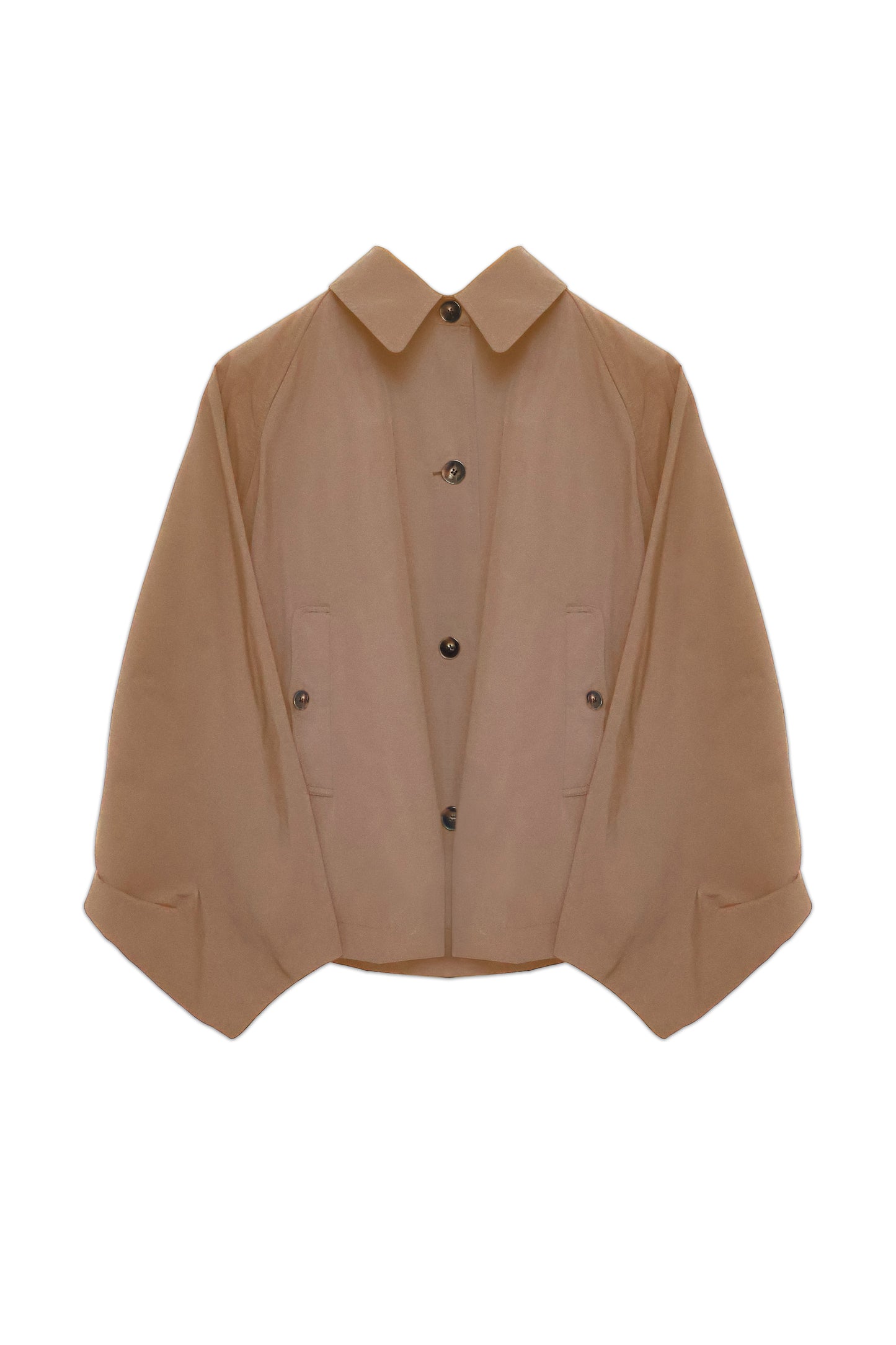Cropped Batwing Trench Coat — Beige