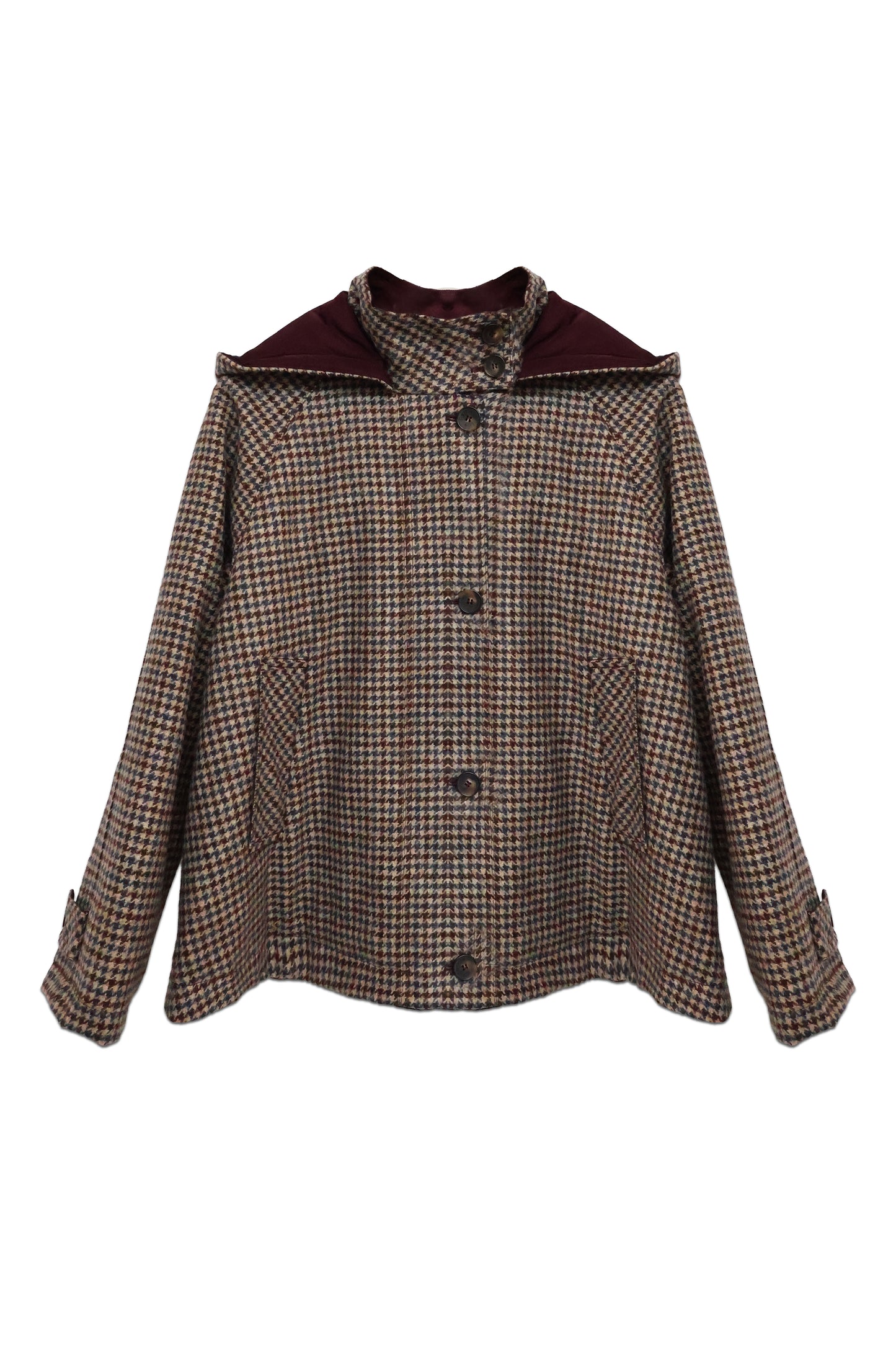 Plaid Cropped Hooded Spring Coat — Neutral Plaid