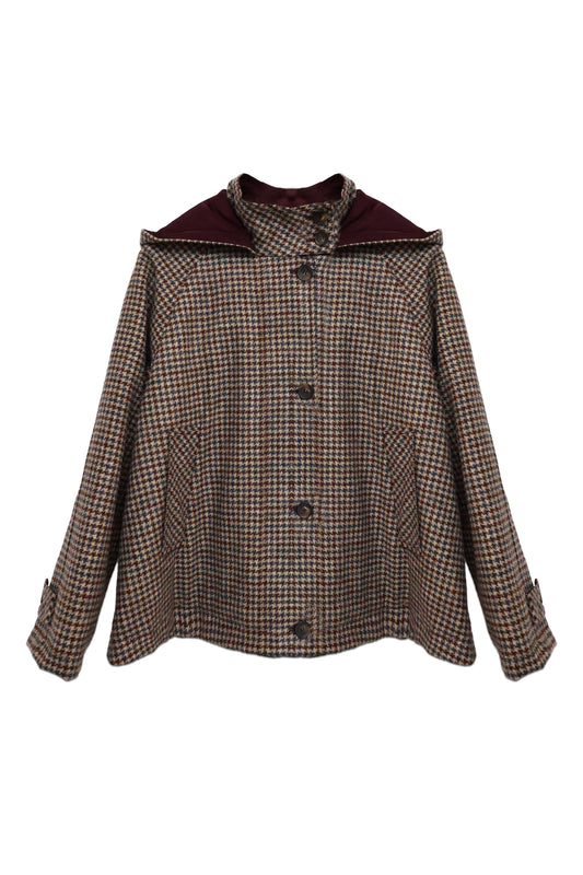Plaid Cropped Hooded Spring Coat — Neutral Plaid